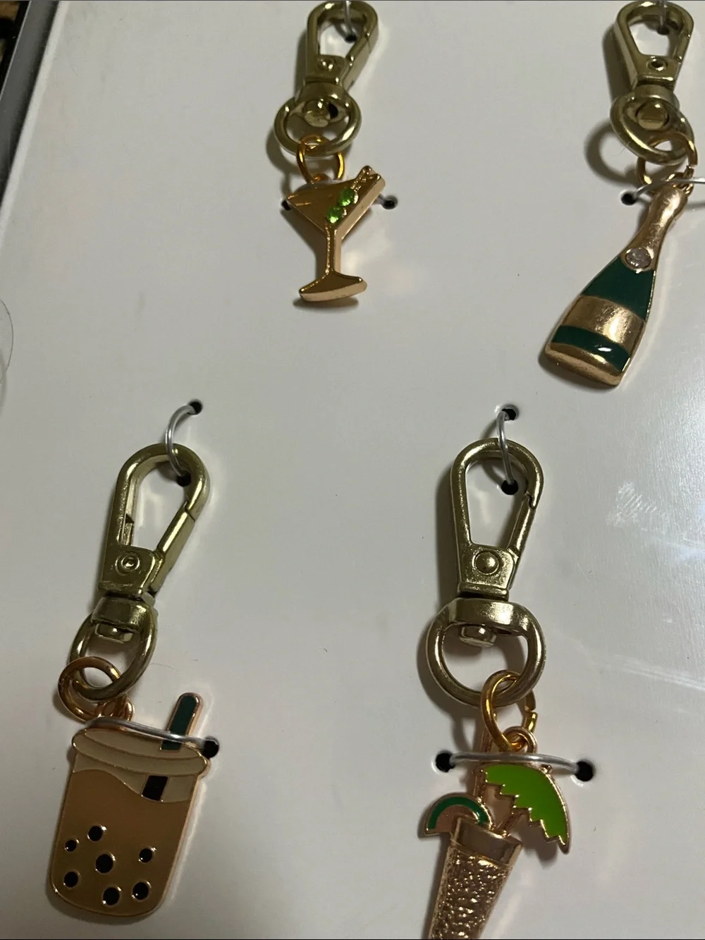 5 Pack Keychains/Bag Charms Cocktail Designs-Gold Hardware